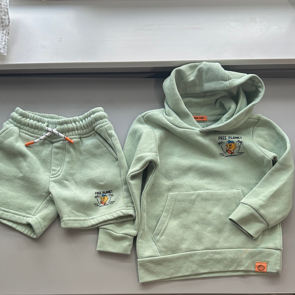 Free Planet Kids Mint Green Hoodie and Shorts Set
